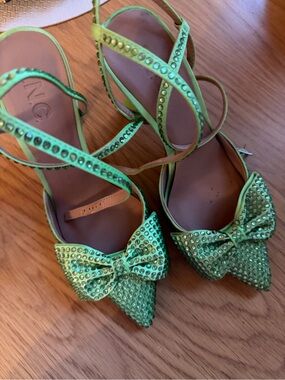 INC International Concepts Lime Green Studded Bow Pointed-Toe Heels